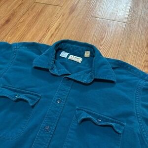LL Bean Men's Shirt Chamois Button Teal Preppy Vintage 90s Size Large